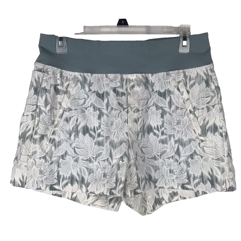 Athleta Trekkie North Short High Rise Green Cream Ethereal Blooms Zip Pockets 6